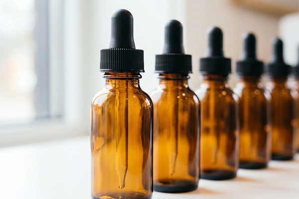 Amber glass tincture bottles with dropper caps